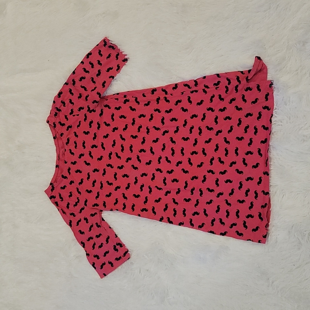 Girls Mustache Patterned 3/4 Sleeve A-Line Dress